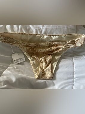 Monday Swimwear Neutral Beige Snake Print Bikini Bottoms